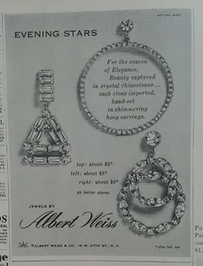 1953 Albert Weiss Evening Stars rhinestone earrings vintage jewelry ad - Picture 1 of 1
