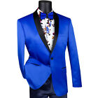 VINCI Men's Royal Blue Stretch Sateen Slim Tuxedo Dinner Jacket - NEW