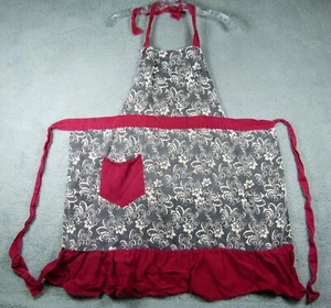 Gourmet Club Burgundy / Gray Floral Pattern Apron w/ 1 Pocket - Picture 1 of 5