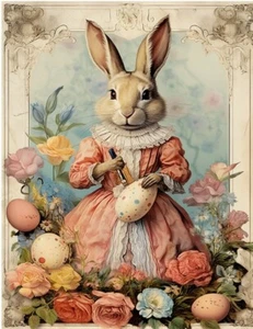8 VINTAGE EASTER BUNNY EASTER EGGS GLOSSY BLANK CARD FOLD OUT WITH ENVELOPES - Picture 1 of 4