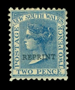 NEW SOUTH WALES 1882 Queen Victoria 2p blue Scott # 62 ovpt. "REPRINT" - Picture 1 of 2