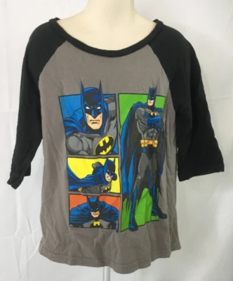 正义联盟蝙蝠侠衬衫青少年小号6灰色标志3/4袖DC漫画 — 第 1/4 张图片