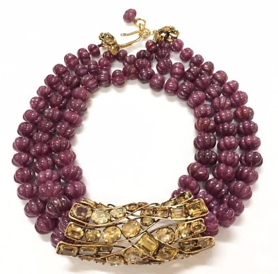 IRADJ Moini Necklace Ruby Carved Melon Citrine Topaz Collar Collier - Image 1 of 4