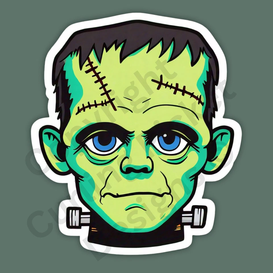 Pegatina de vinilo Frankenstein Monster Scary Horror verde espeluznante Halloween 3" Foto 1 de 1