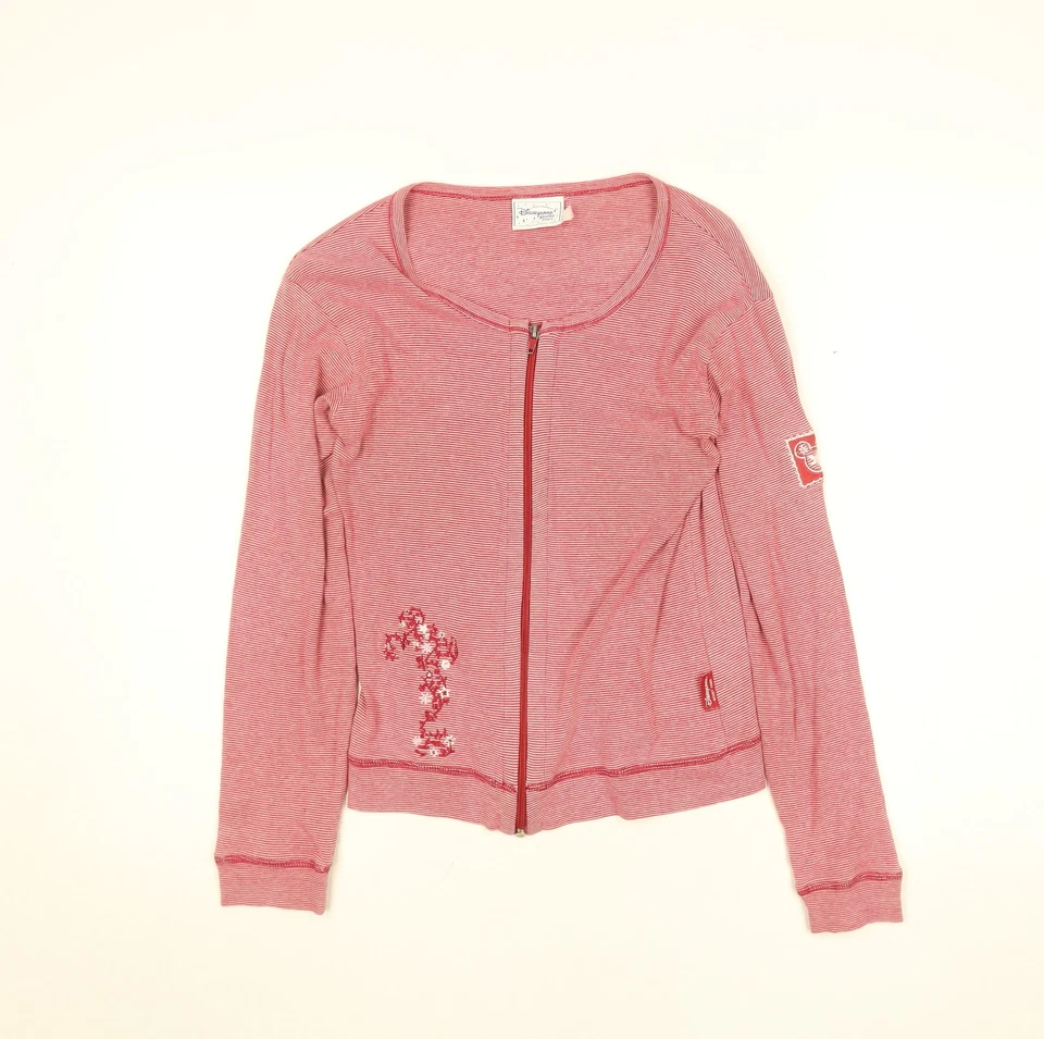 Disneyland Resort Paris Womens Red Striped Cotton Zip Long Sleeve Top M - Image 1 of 4