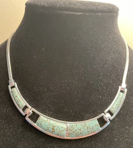 Conjunto de collar de 4 piedras turquesa monet cadena espiga tono plata - Imagen 1 de 5