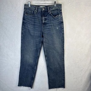 MNG Mango Blanca Straight Leg Jeans Light Wash Raw Hem Women’s Sz 6 high waisted - Picture 1 of 15