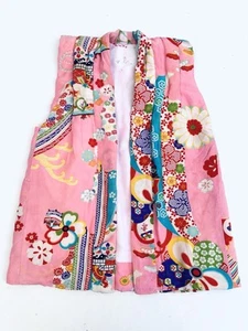 Chaleco Acolchado Japonés Infantil Vintage Rosa Estampado Floral Frente Abierto Años 60 o 70 - Imagen 1 de 24