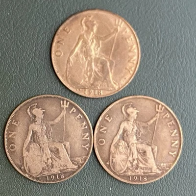 1918, 1918H & 1918KN Pennies George V Coins Heaton Kings Norton  Lot E53 - Image 1 of 4