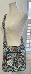 Vera Bradley Hipster Java Blue Cross-Body Purse Bag Floral Brown Teal - Picture 1 of 4