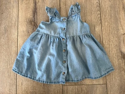 H&M 女宝宝浅蓝色纽扣前布荷叶边背心裙 6 个月/68 厘米 — 第 1/4 张图片