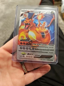 Charizard V Silver Foil Art Vinyl Textured Vinyl Collector Pokemon Interlaced  - Bild 1 von 4