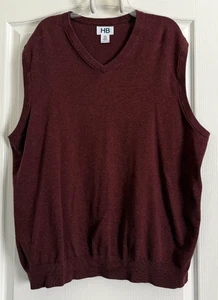 Men's HB Harbor Bay Sweater Sleeveless Vest V-Neck Solid Maroon Cotton 2XL - Picture 1 of 5