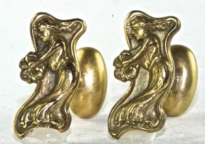 ANTIQUE ART NOUVEAU FIGURAL WOMAN FACE BODY GOLD FILLED CUFFLINKS HA & CO - Picture 1 of 2