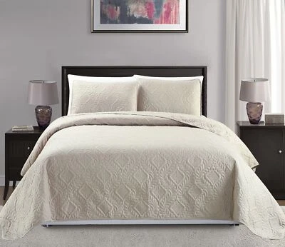Mk Collection Diamond Bedspread Bed-Cover Embossed Solid Beige New (Full/Quee... - Image 1 of 2