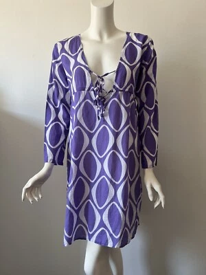 Vestido de playa Ocean Breeze púrpura estampado algodón ligero de verano M Foto 1 de 4