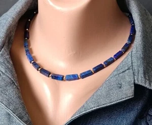 Lapislazuli glatt rechteckig Form Edelstein Gold gefüllt Perlen Halsketten 24... - Bild 1 von 12