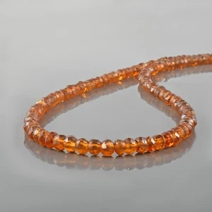 Natural Hessonite Garnet 4mm Rondelle Beads Chain 925 Silver Handmade Necklace - Picture 1 of 5