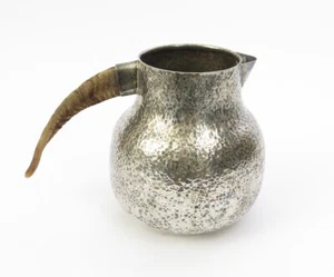 Vintage Silver Plateado Hammered Water Pitcher with Horn Handle Mexico 7.5" tall - Picture 1 of 6