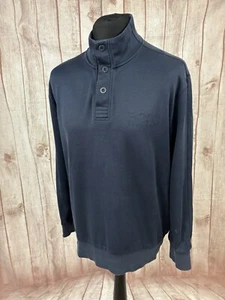 Hugo Boss Sweat Mens XL 1/4 Button Snap Jumper Sweater Navy Blue - Picture 1 of 24