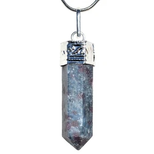 CHARGED Himalayan Blue Kyanite / Ruby Point Pendant + 20" Stainless Steel Chain - Picture 1 of 8