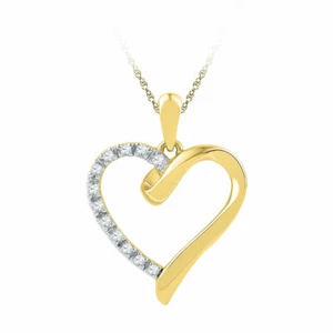 10k Yellow Gold Round Diamond Heart Fashion Pendant 1/20 Ctw - Picture 1 of 1