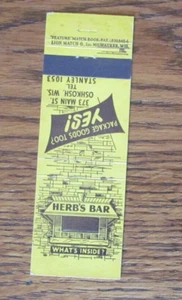 FEATURE MATCHBOOK COVER: HERB'S BAR OSHKOSH, WISCONSIN EMPTY MATCHCOVER -C26 - Picture 1 of 1
