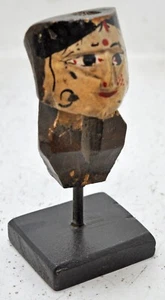 Vintage Wooden Puppet Head Bust Figurine Original Old Hand Carved Painted - Picture 1 of 8