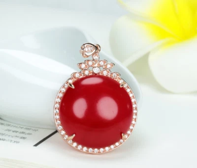 正品红色黄色绿色粉红色玉髓玛瑙水晶花朵吊坠项链 — 第 1/4 张图片