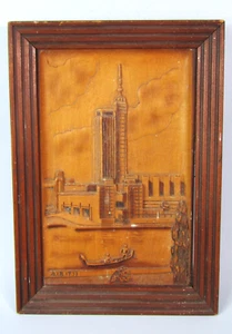HALL OF SCIENCE 1933 SIGLO DE PROGRESO RECUERDO CONSTRUCCIÓN MADERA TALLA ARTE DE PARED - Imagen 1 de 9