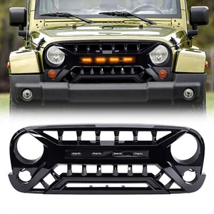 AMERICAN MODIFIED Armor Grille 07-18 Jeep Wrangler JK w/ Amber LED, Glossy Black - Picture 1 of 8