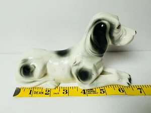 Porzellanfigur 7 Zoll lang schwarz weiß englischer Zeiger Hund - Bild 1 von 7