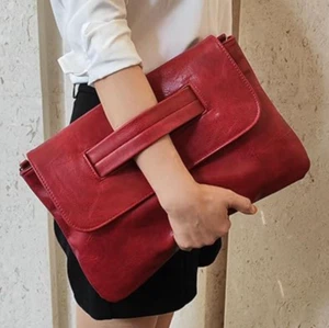 Womens Red Clutch Purse Luxury Leather Handbag Messenger Shoulder bag Briefcase - Picture 1 of 10