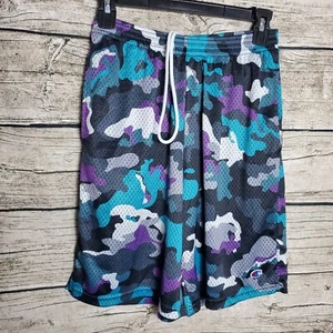 Juniors Champion Shorts Purple Blue Black Camo Drawstring Logo Size Small - Picture 1 of 8