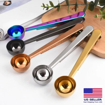 Colher de café de aço inoxidável 2 em 1 clipe de vedação colher de medição - várias cores - Imagem 1 de 4