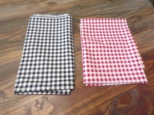 CHECKS COTTON FABRIC 2 REMNANT PIECES VINTAGE--Red and Black - Picture 1 of 6
