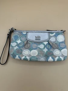 Bolso Muñequera Raro COACH Gesso Art Óptico Azul/Verde Maquillaje - 9 1/2 X 5" - Imagen 1 de 10