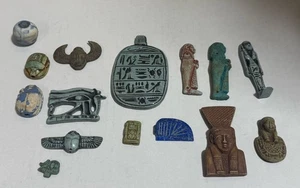 Lot of 15 Vintage Ancient Egyptian Style Amulets & Figurines Scarabs - Picture 1 of 9