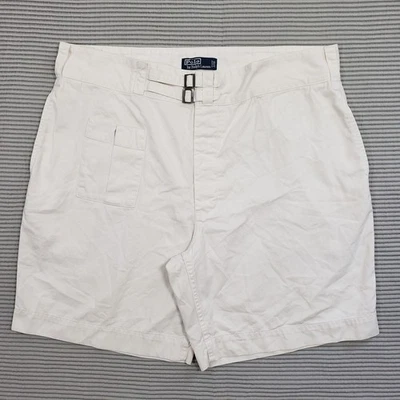Pantalones Cortos Vintage Polo Ralph Lauren Para Hombre 42 Blanco Doble Hebilla Bolsillos Algodón Foto 1 de 4