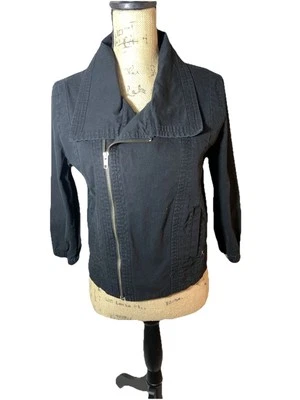 Chaqueta de moto vaquera Y2K Hurley para mujer talla pequeña bombardero negra de colección cremallera patinador Foto 1 de 4