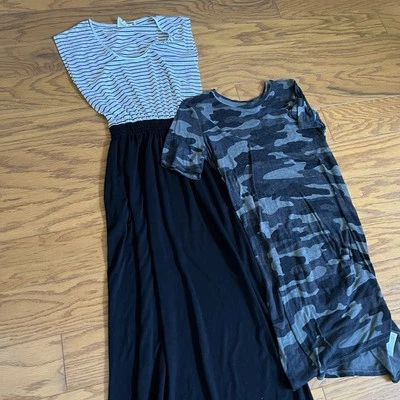 Lote De 2 Vestidos Para Mujer Lucky Brand Lilka Maxi Vestido Mediano M Camuflaje Rayas Foto 1 de 4