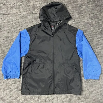 Chaqueta Nike Juvenil Grande Negra Azul Cortavientos Nylon Con Capucha Y2K De Colección Foto 1 de 4