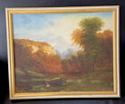 Hübsches älteres Gemälde- Landschaft mit See / Fluss - Gebirge signiert