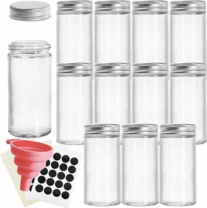 12 Pack round Spice Bottles 3Oz Glass Spice Jars with Silver Metal Lids, Shaker - Picture 1 of 12