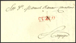 Peru. ENVELOPE 1834. CUZCO to AREQUIPA. Brand CUZCO, in red (Colareta 7). MAGNIFICENT - Picture 1 of 1