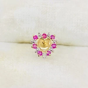 One Single 10k Yellow Gold Ruby & Diamond Heart Halo Love Post Stud Earring - Picture 1 of 5