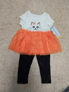 Nwt Cat & Jack Infant Girls Halloween Cat S/S Dress And Leggings 18m - Picture 1 of 1