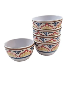 Set of 5 Melamine Snack Dessert Bowls Festive Colorful Motif 4.5"W x 2.5"H - Picture 1 of 8