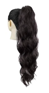 Ponytail Drawstring Synthetic Hairpiece Color Off Black 22" Long Loose Waves - Picture 1 of 2