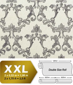 Papel pintado barroco EDEM 9085-27 floral blanco brillante plata gris 10,65 m2 - Imagen 1 de 7